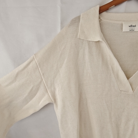 Aritzia Wilfred Clara Merino Wool Waist V-Neck Sweater In Light Birch Size SMALL - Picture 12 of 16